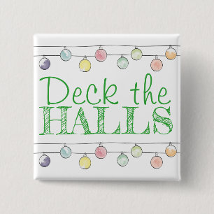 Badge Carré 5 Cm Deck Halls Aquarelle Ornements de Noël