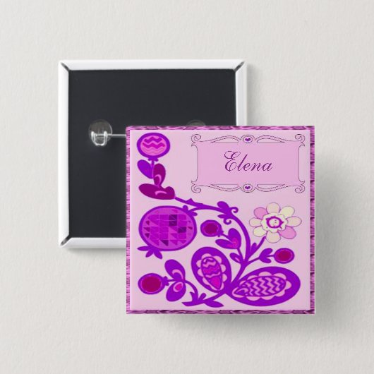 Badge Carré 5 Cm Déco Fleurs Nommées (Devant & derrière)