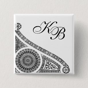 Badge Carré 5 Cm Décor architectural blanc noir de la RENAISSANCE