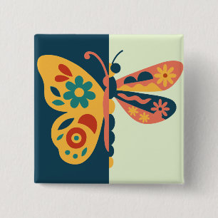 Badge Carré 5 Cm Décoration papillon colorée avec des éléments flor