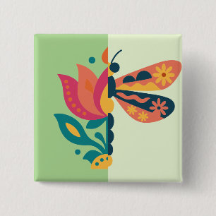 Badge Carré 5 Cm Décoration papillon colorée avec des éléments flor