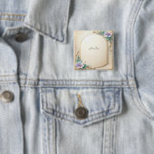 Badge Carré 5 Cm Decorative Floral Frame with Pearls Button (En situation)
