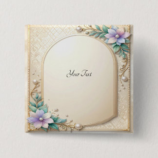Badge Carré 5 Cm Decorative Floral Frame with Pearls Button