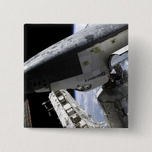 Badge Carré 5 Cm Découverte de navette spatiale ancrée