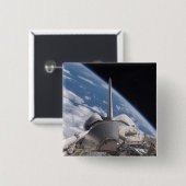 Badge Carré 5 Cm Découverte de navette spatiale rétropassée par la  (Devant & derrière)