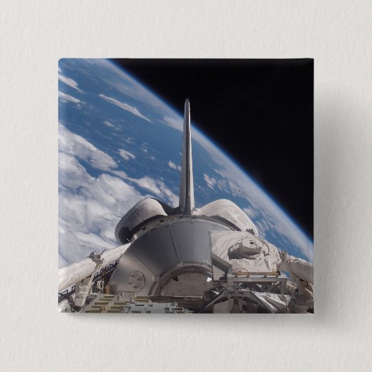 Badge Carré 5 Cm Découverte de navette spatiale rétropassée par la (Devant)