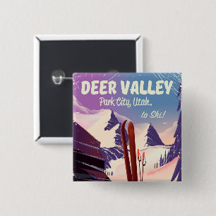 Badge Carré 5 Cm Deer Valley, Park City, Utah, affiche de voyage de