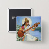 Badge Carré 5 Cm Déesse Sarasvati (Devant & derrière)