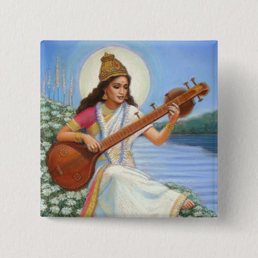 Badge Carré 5 Cm Déesse Sarasvati (Devant)
