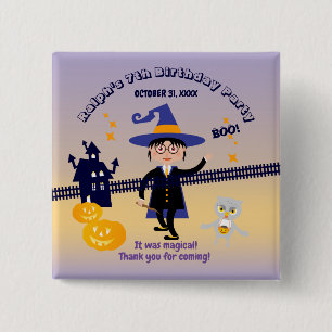 Badge Carré 5 Cm Déguisement Halloween Garçon Magicien Anniversaire