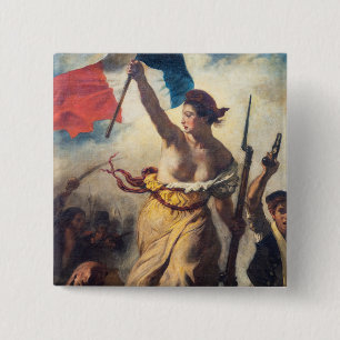 Badge Carré 5 Cm Delacroix - Liberté À La Tête Du Peuple Gros Plan