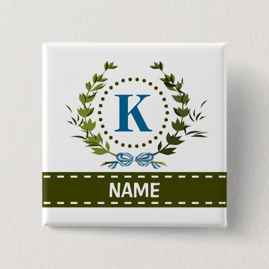 Badge Carré 5 Cm Délicat Ivy Wreath and Bow Name avec Monogram K (Devant)
