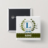 Badge Carré 5 Cm Délicat Ivy Wreath and Bow Name avec Monogram L (Devant & derrière)