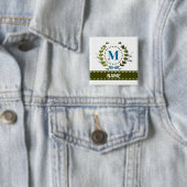 Badge Carré 5 Cm Délicat Ivy Wreath and Bow Name avec Monogram M (En situation)