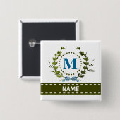 Badge Carré 5 Cm Délicat Ivy Wreath and Bow Name avec Monogram M (Devant & derrière)