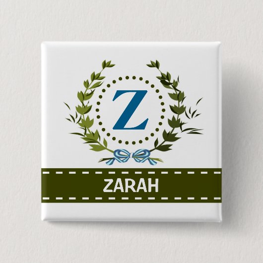 Badge Carré 5 Cm Délicat Ivy Wreath and Bow Name avec Monogram Z (Devant)