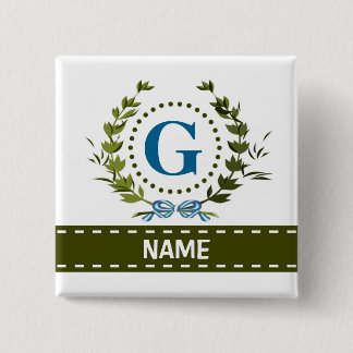 Badge Carré 5 Cm Délicat Ivy Wreath and Bow Name avec Monogramme G