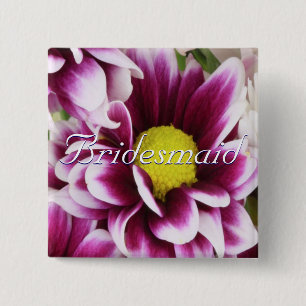 Badge Carré 5 Cm Demoiselle d'honneur pourpre de bouquet