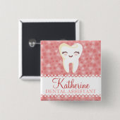 Badge Carré 5 Cm Dent mignonne - bouton fait sur commande rose de (Devant & derrière)