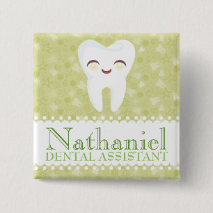 Badge Carré 5 Cm Dent mignonne - bouton fait sur commande vert de