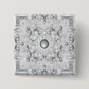 Badge Carré 5 Cm Dentelle en céramique Gris et flocons de neige
