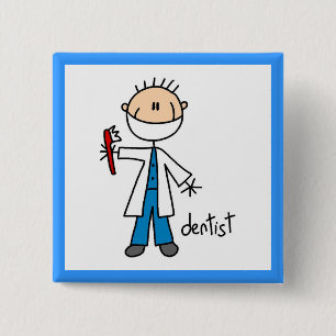 Badge Carré 5 Cm Dentiste Bonhomme Allumette