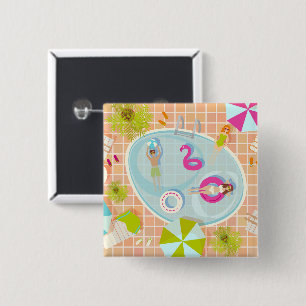 Badge Carré 5 Cm Des filles et des garçons du bikini jouant au jeu