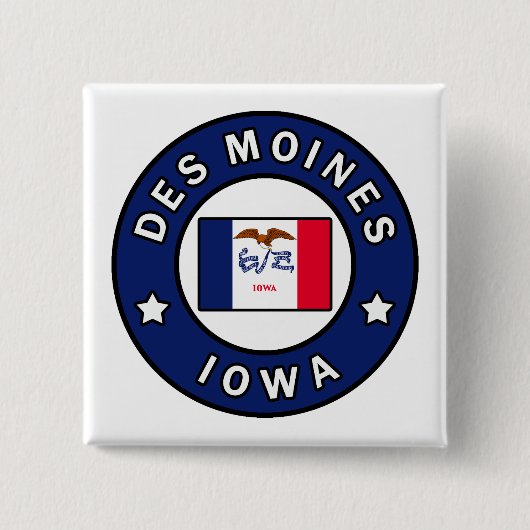Badge Carré 5 Cm Des Moines Iowa (Devant)