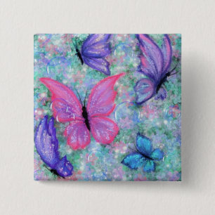 Badge Carré 5 Cm Des papillons colorés volent - Joie