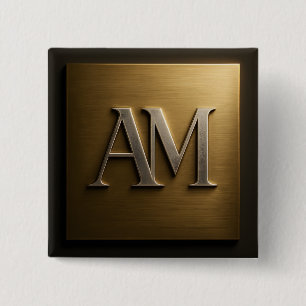 Badge Carré 5 Cm Design en métal doré brossé Monogram AM