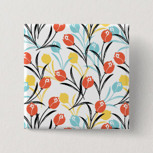 Badge Carré 5 Cm Design floral Motif de Tulipe en blanc