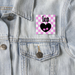 Badge Carré 5 Cm Design gothique léonin à carreaux et cerises