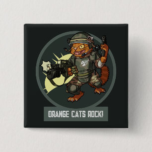 Badge Carré 5 Cm Dessin animé de chat orange marin de science-ficti
