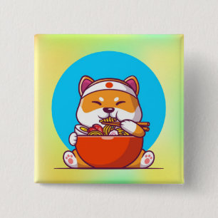 Badge Carré 5 Cm Dessin animé de Shiba Inu mignon mangeant des noui