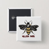 Badge Carré 5 Cm Dessin d'abeille vintage (Devant & derrière)