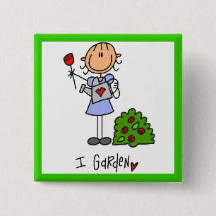 Badge Carré 5 Cm Dessin de jardinage bonhomme allumette