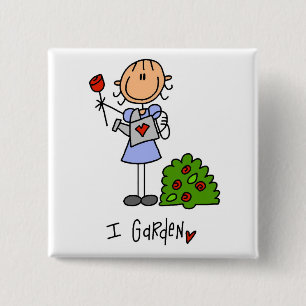Badge Carré 5 Cm Dessin de jardinage bonhomme allumette