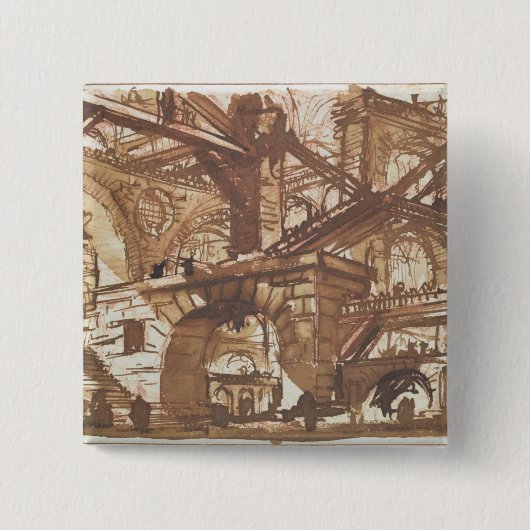 Badge Carré 5 Cm Dessin d'une prison imaginaire (Devant)