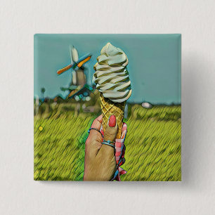 Badge Carré 5 Cm dessin vintage de crème glacée