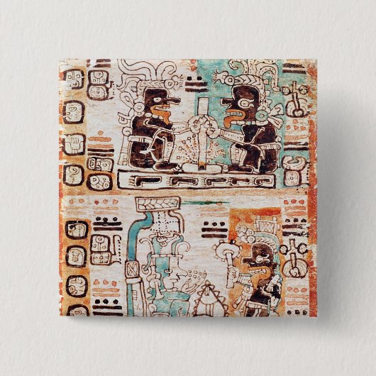 Badge Carré 5 Cm Détail d'un codex maya (Devant)