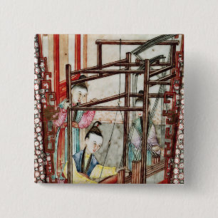 Badge Carré 5 Cm Détail d'un vase dépeignant le tissage de soie