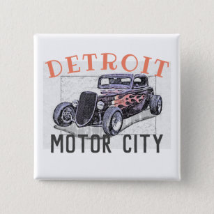 Badge Carré 5 Cm Detroit Motor city, Michigan, American Hot Rod Car