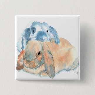 Badge Carré 5 Cm Deux boutons de lapins
