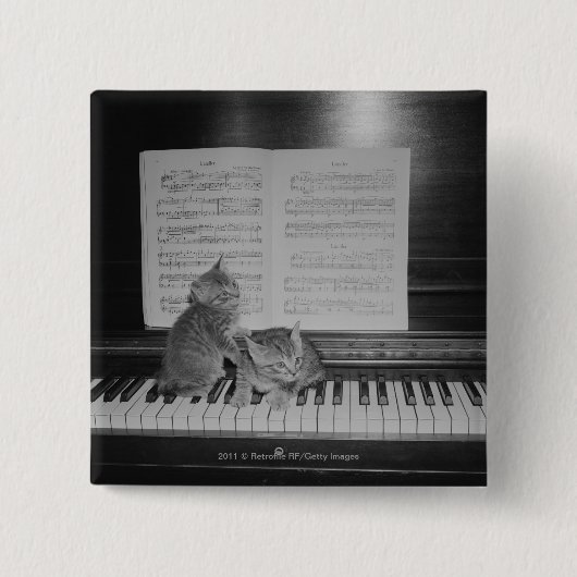 Badge Carré 5 Cm Deux chatons se reposant sur le clavier de piano (Devant)