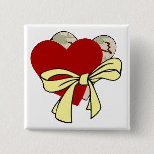 Badge Carré 5 Cm Deux coeurs et ruban jaune