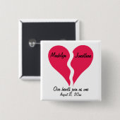 Badge Carré 5 Cm Deux demi-coeurs Joignez-vous comme un nom personn (Devant & derrière)
