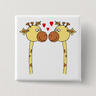 Badge Carré 5 Cm Deux girafes avec les coeurs rouges d'amour. Bande