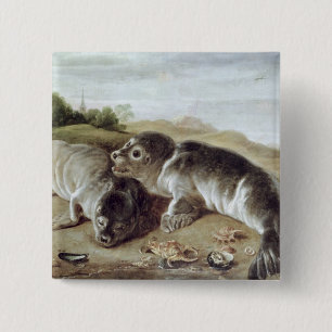 Badge Carré 5 Cm Deux jeunes joints sur le rivage, c.1650