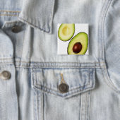 Badge Carré 5 Cm Deux moitiés d'un avocat, sur blanc (En situation)