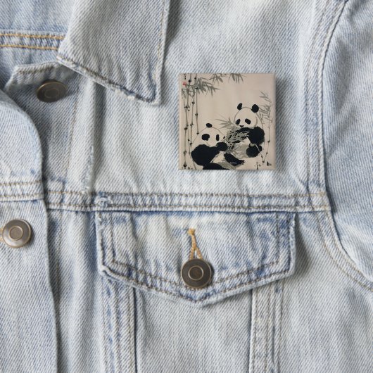 Badge Carré 5 Cm Deux pandas (En situation)